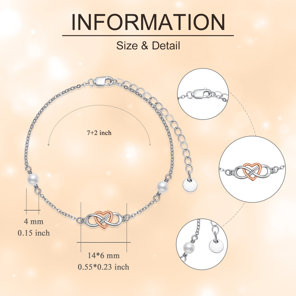 Bracelet pendentif en argent sterling avec symbole de l'infini en forme de cœur et de perle-5