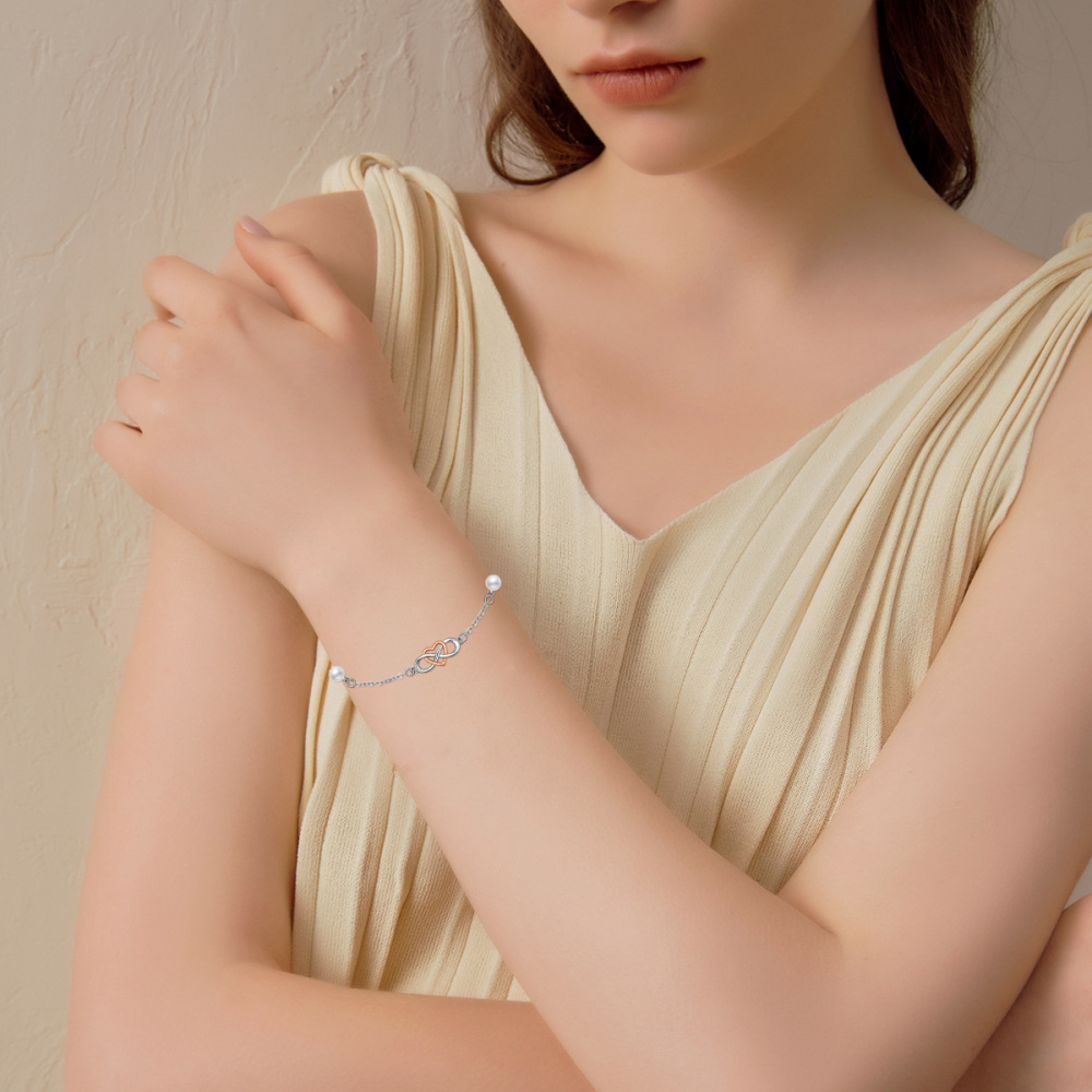 Bracelet pendentif en argent sterling avec symbole de l'infini en forme de cœur et de perle-2