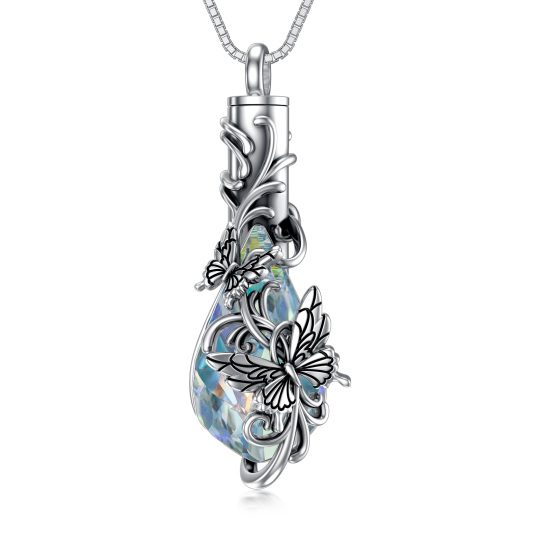 Sterling Silver Crystal Butterfly Urn Necklace for Ashes for Women