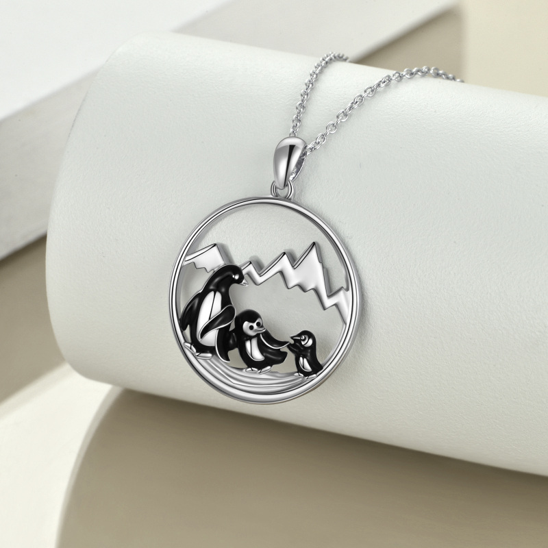 Sterling Silver Penguin & Mountains Pendant Necklace for Women-3