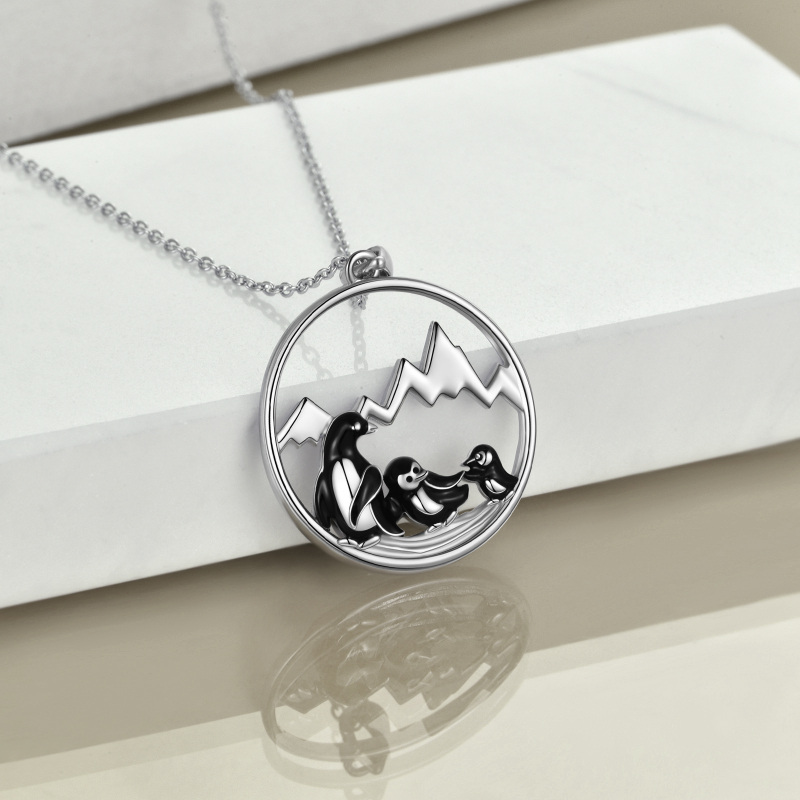 Sterling Silver Penguin & Mountains Pendant Necklace for Women-4