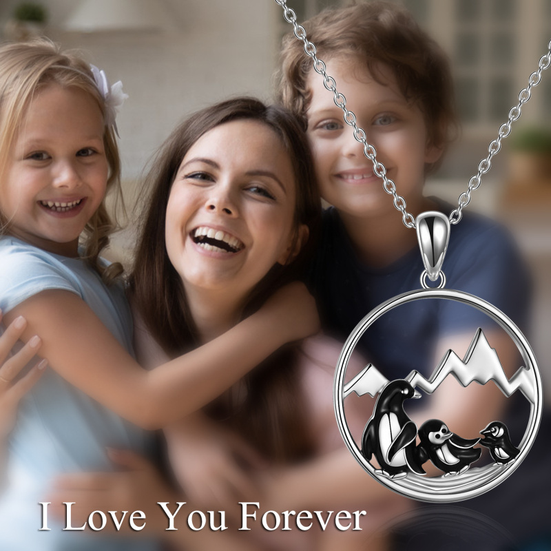 Sterling Silver Penguin & Mountains Pendant Necklace for Women-6