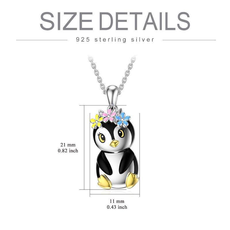 Sterling Zilveren Tweekleurige Pinguïn Wilde Bloemen Hanger Ketting-5