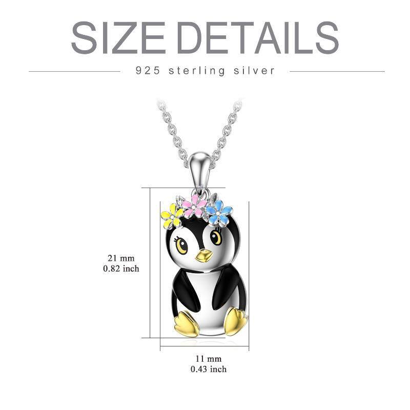 Sterling Silver Two-tone Penguin & Wildflowers Pendant Necklace-5