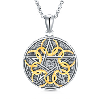 Sterling Silver Two-tone Pentagram Pendant Necklace-44