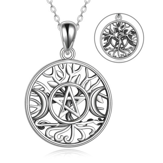 Collier avec pendentif triple déesse de la lune en argent sterling avec arbre de vie