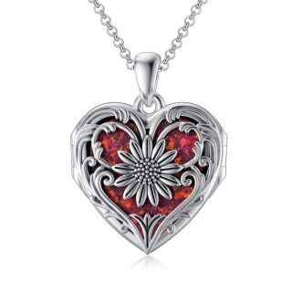 Sterling Silver Sunflower Heart Personalized Photo Locket Necklace for Women-9