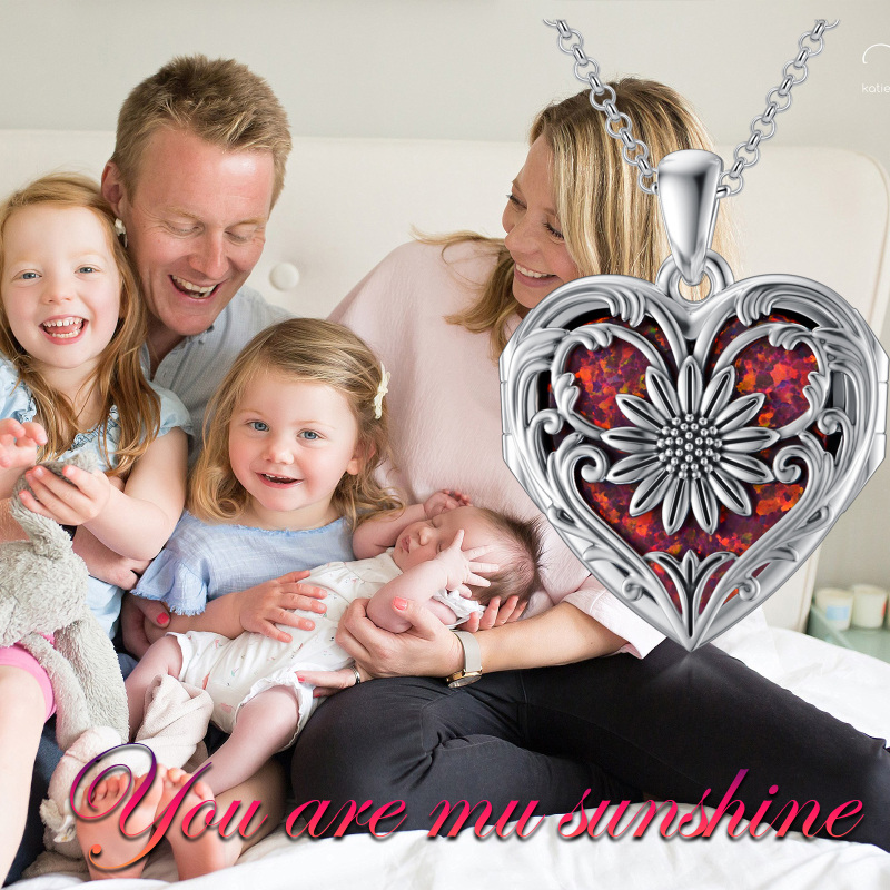 Sterling Silver Sunflower Heart Personalized Photo Locket Necklace for Women-8