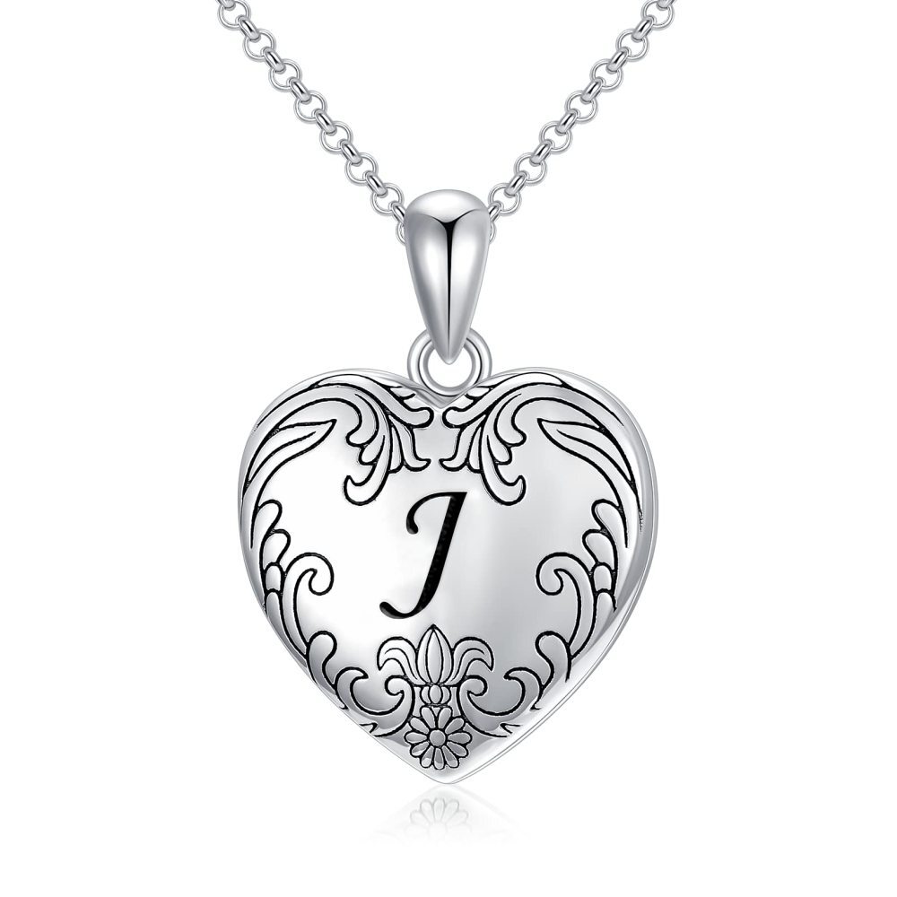 Colar com medalhão personalizado em prata de lei com letra inicial J e foto personalizada-1