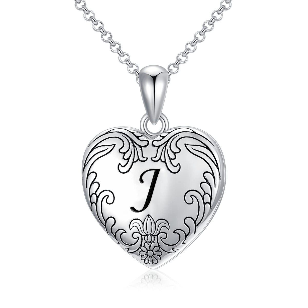 Sterling Silver Personalized Initial Letter Personalized Photo Locket Necklace with Initial Letter J-1