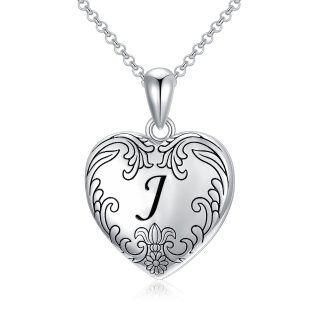 Sterling Silver Personalized Initial Letter Personalized Photo Locket Necklace with Initial Letter J-35