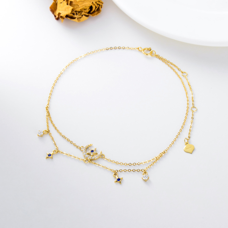 Tobillera con dije multicapa de luna y estrella de circonita en oro de 14 quilates-5