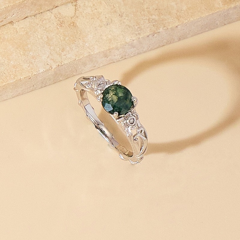 Personalized Natural Moss Agate 925 Sterling Silver Statement Ring Gifts for Women-6