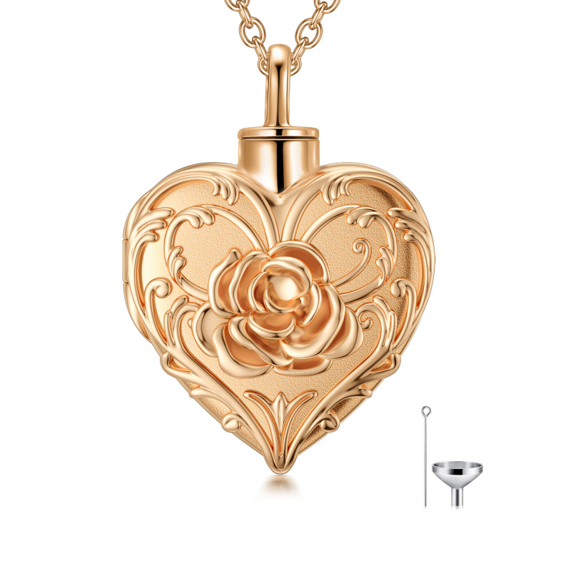 Sterling Silver with Rose Gold Plated & Personalized Engraving Rose Pendant Necklace-4