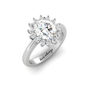 Personalized Sunflower 1 Carat Halo Oval Cut Moissanite Sterling Silver Engagement Ring-12