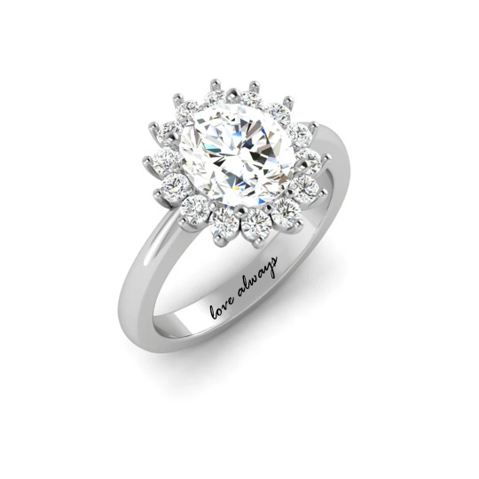 Anello di fidanzamento in argento sterling personalizzato Sunflower 1 Carat Halo Oval Cut Moissanite