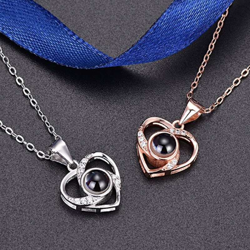 Collier pendentif cœur en or blanc 9 carats avec pierre de projection ronde-4