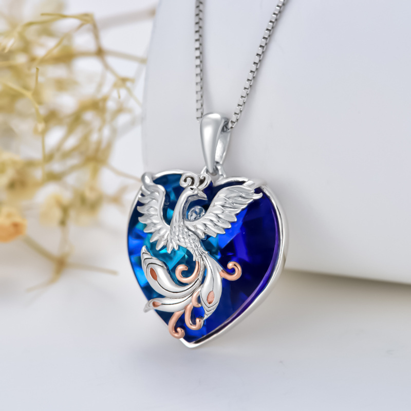 Sterling Silver Two-tone Phoenix Heart Crystal Necklace for Women-3
