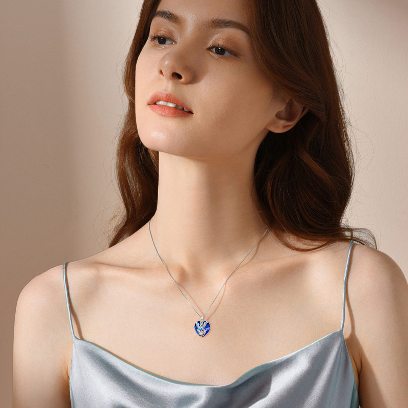 Sterling Silver Two-tone Phoenix Heart Crystal Necklace for Women-2