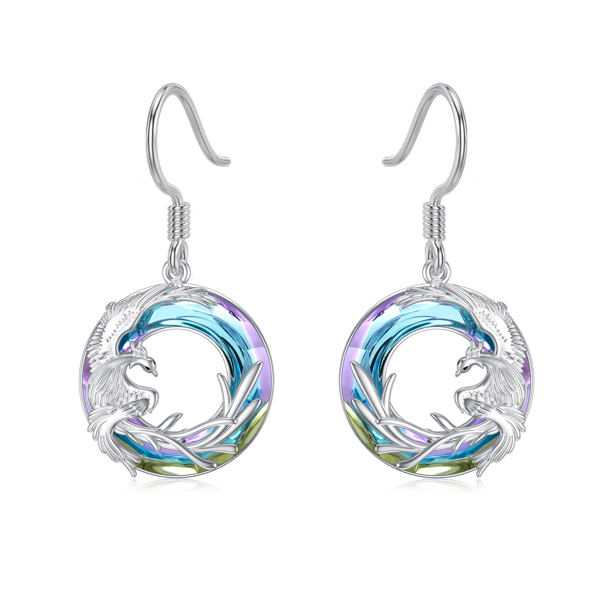 Sterling Silver Crystal Phoenix Drop Earrings-1