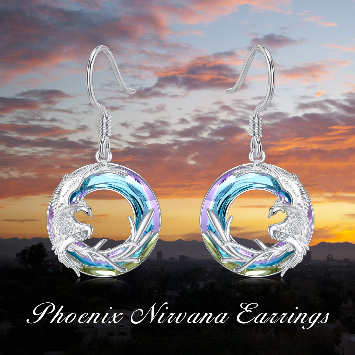 Sterling Silver Crystal Phoenix Drop Earrings-4