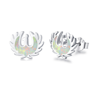 Sterling Silver Opal Phoenix Stud Earrings-19