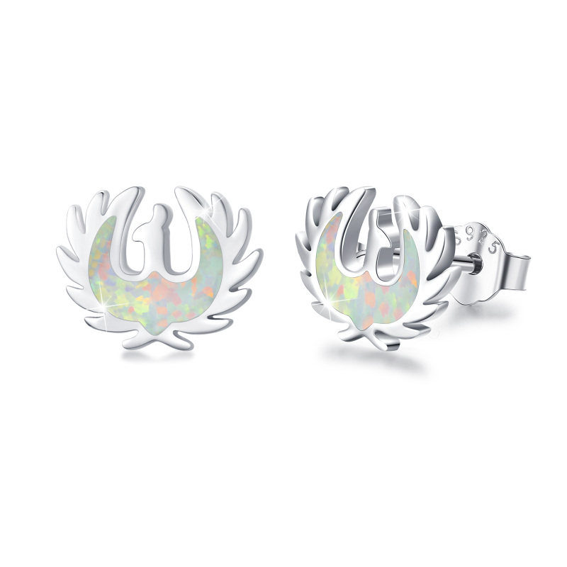 Sterling Silver Opal Phoenix Stud Earrings-1