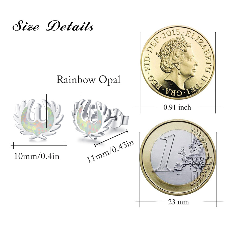 Sterling Silver Opal Phoenix Stud Earrings-6