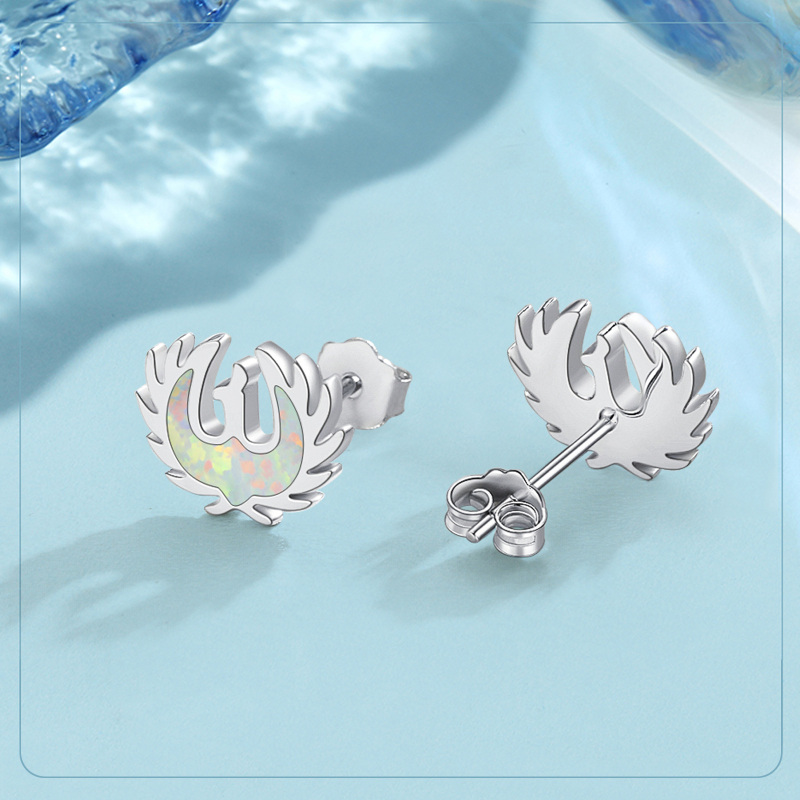 Sterling Silver Opal Phoenix Stud Earrings-4