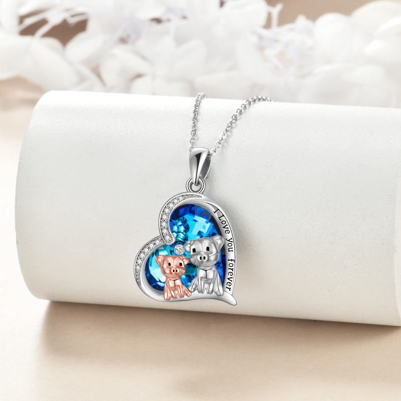 Collier en argent sterling bicolore avec cœur de cochon gravé en cristal pour femme-2