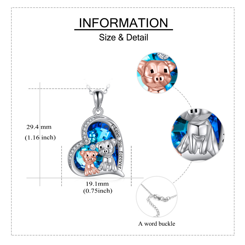 Collier en argent sterling bicolore avec cœur de cochon gravé en cristal pour femme-4