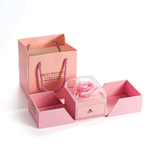 Coffret à bijoux en rose préservée pour colliers et bagues, cadeau pour elle