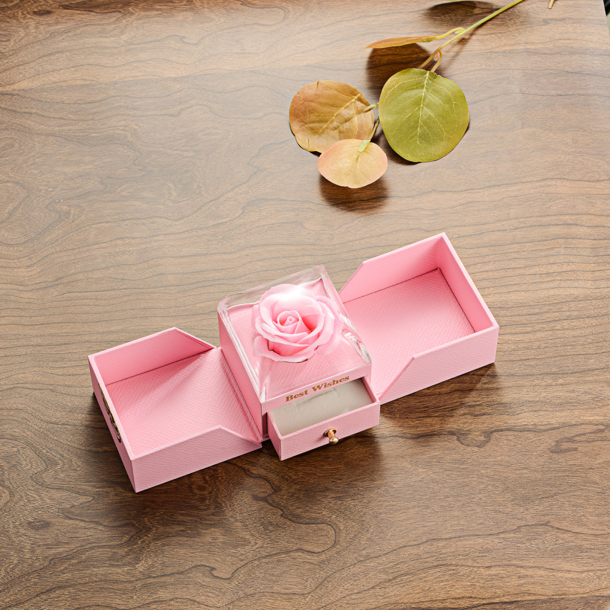 Pink Preserved Rose Jewelry Box for Necklaces Rings Gift for Your Lovely-2