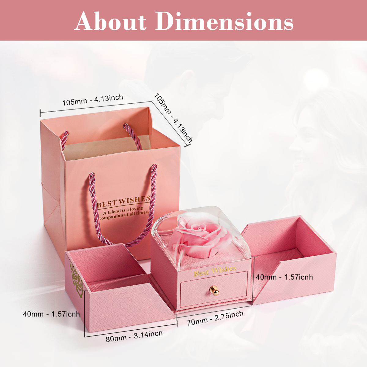 Pink Preserved Rose Jewelry Box for Necklaces Rings Gift for Her-5