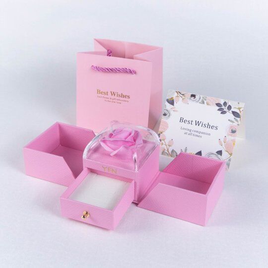 Pink Preserved Rose Jewelry Box for Necklaces Rings Gift for Your Lovely