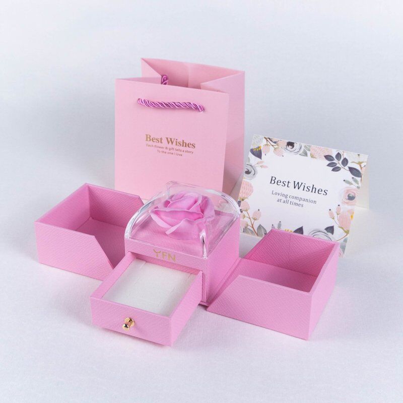 Pink Preserved Rose Jewelry Box for Necklaces Rings Gift for Your Lovely-1