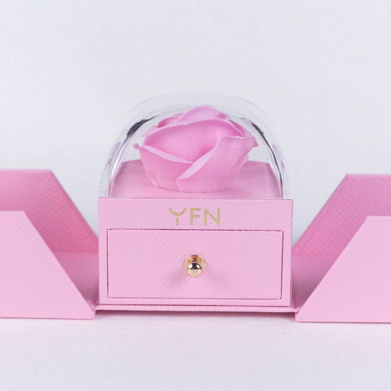Pink Preserved Rose Jewelry Box for Necklaces Rings Gift for Your Lovely-3