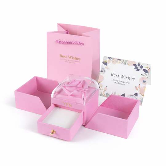 Pink Preserved Rose Jewelry Box for Necklaces Rings Gift for Your Lovely