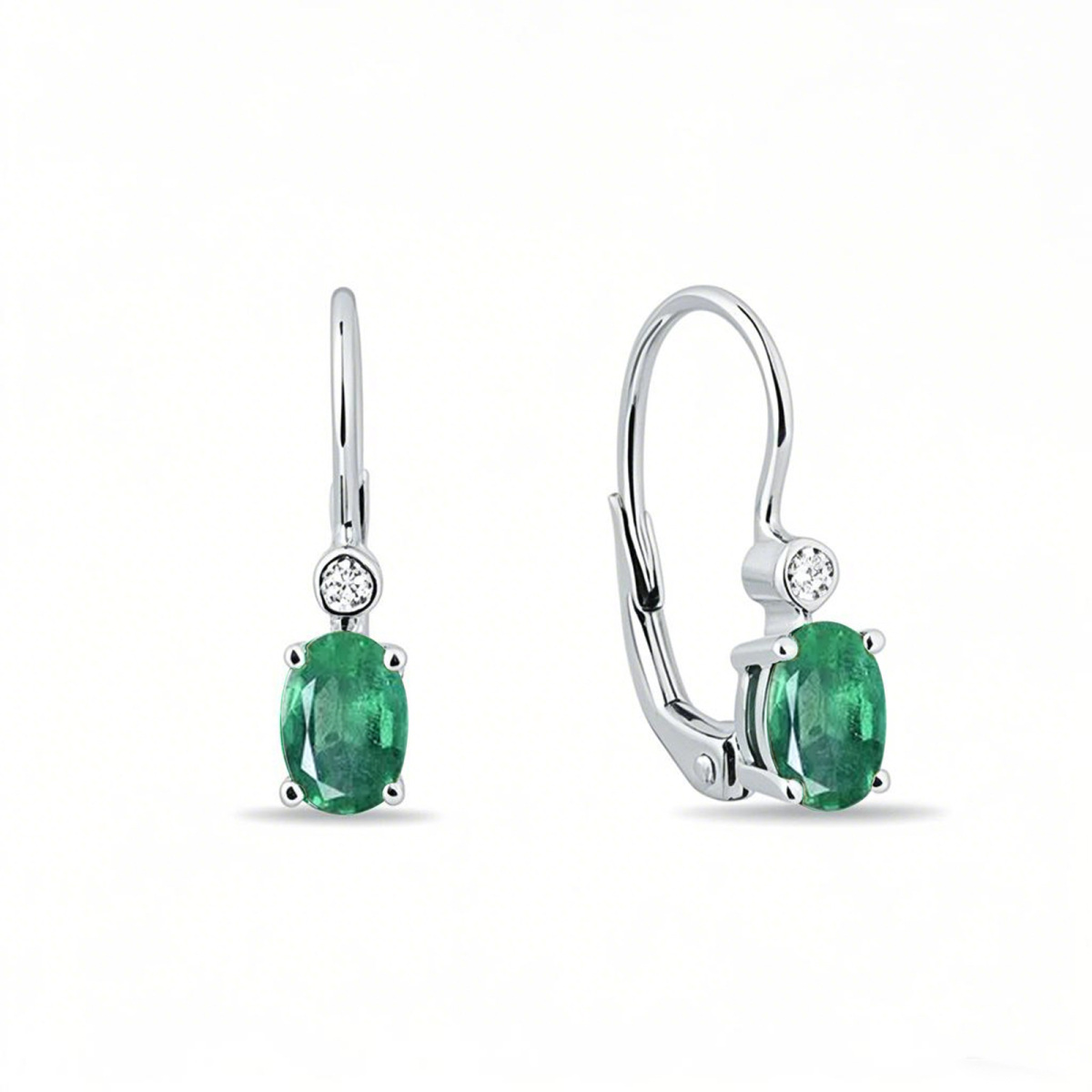 Pendientes de oro blanco de 18 quilates con diamantes esmeralda de talla ovalada de 1,04 quilates-1