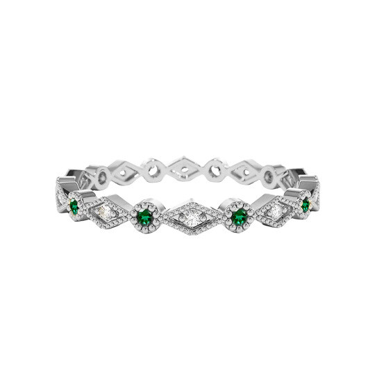 Platinum 0.05 CT.T.W. Diamonds & 0.17 CT.T.W. Emerald Art Deco Wedding Band