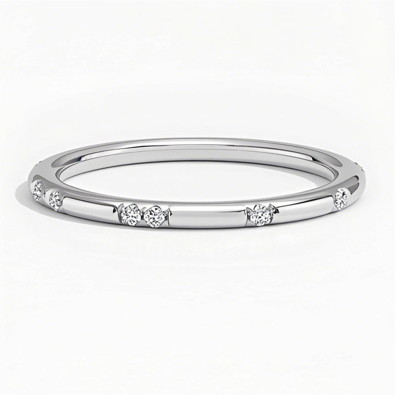 10K White Gold 0.07 CT.T.W. Round Diamond Wedding Band D Color VVS1-VS1 Clarity 3EX-1