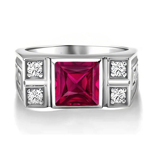 Platinum 2.12 CT.T.W. Princess Cut Gemstone & Side Moissanite Engagement Ring for Men
