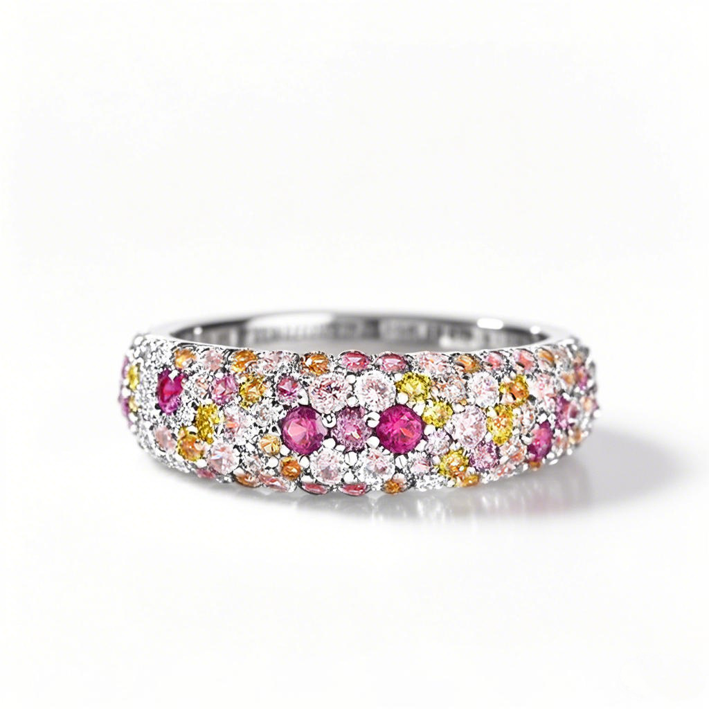Ouro branco 18K 5,145 ct.T.W. lapidação redonda diamante criado em laboratório pedras preciosas multicolores faixa brilhante-1