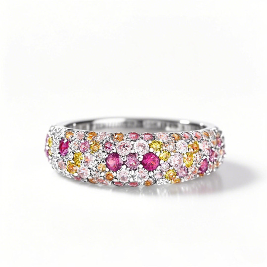 Platinum 5.145 CT.T.W. Round Cut Lab Created Diamond & Gemstone Multi Color Stones Shiny Band