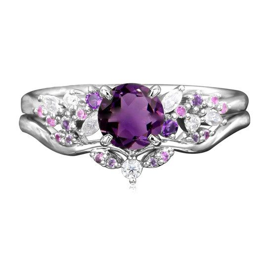 Platinum 1CT Round Cut Gemstone Ivy Custom Bridal Set Vintage Promise Anniversary Ring Set