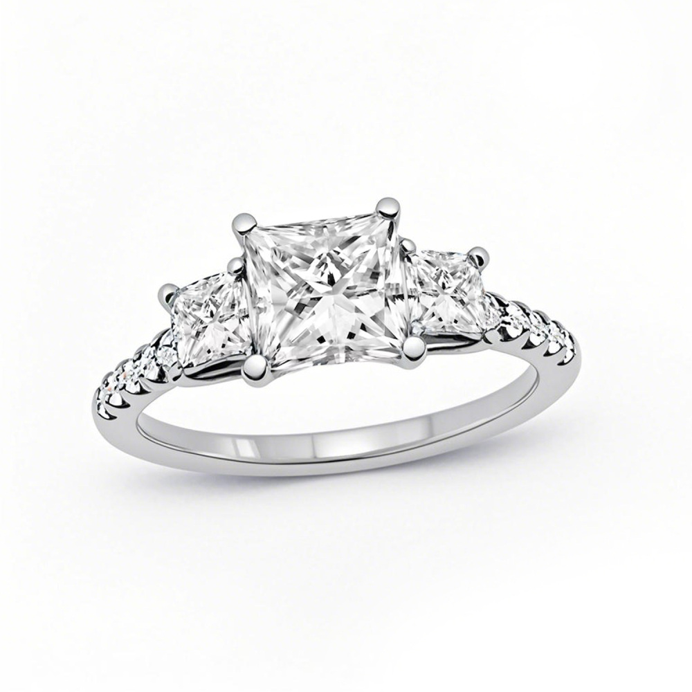 10K White Gold 1.2 to 3.7 CT.T.W. Princess Cut Cut Lab Created Diamond Custom Engagement Ring IGI Certified-1