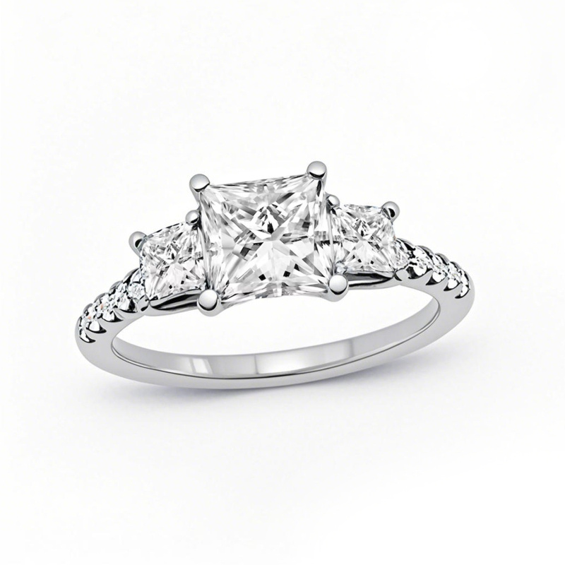 14K White Gold 1.2 to 3.7 CT.T.W. Princess Cut Lab Created Diamond Custom Engagement Ring IGI Certified-1