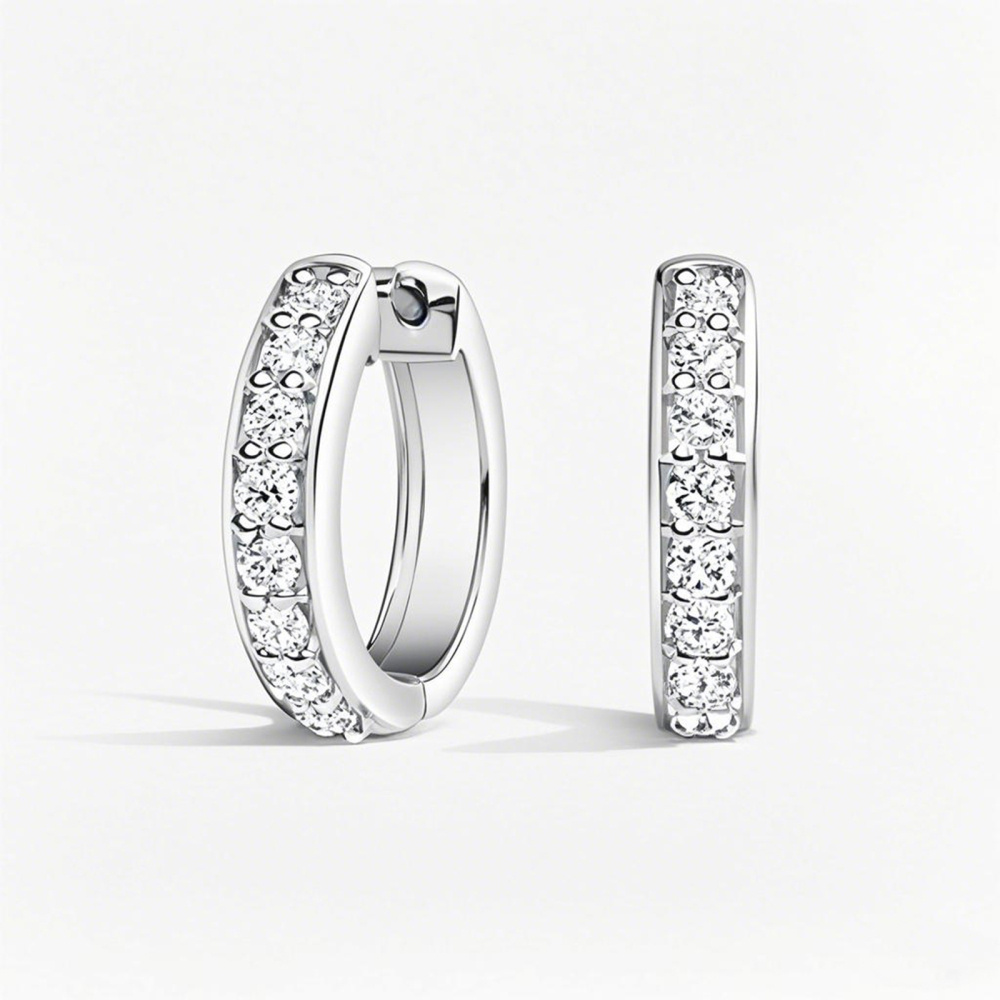 10K White Gold 0.25 CT.T.W. Diamond Hoop Earrings-1