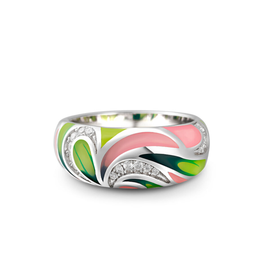 Platinum 0.25 CT.T.W. Lab Created Diamond Elegance Enamel Symphony Swirling Color Wave Ring