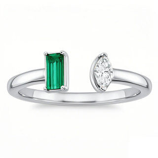 10K White Gold 0.25 CT Marquise Cut Lab Created Diamond & 0.25 CT Emerald Cut Lab Created Emerald Open Band-10